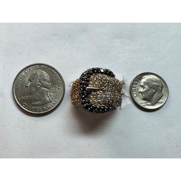Estate Sterling Silver 925 Buckle Ring Black White CZ Two-Tone Size 6 Vintage - Picture 6 of 8